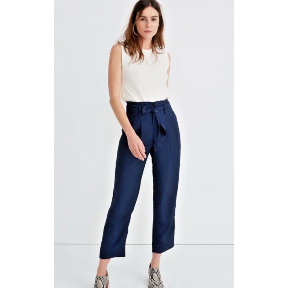 Madewell Navy High-Rise Paper Bag Cropped Pants